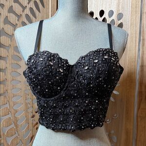 Black Beaded Bustier Top